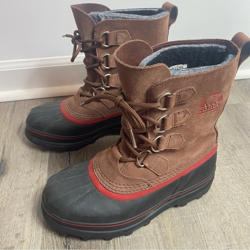 Sorel Brown Suede Rubber Sudbury Snow Winter Boot Waterproof Rubber Lace Up Sz 7